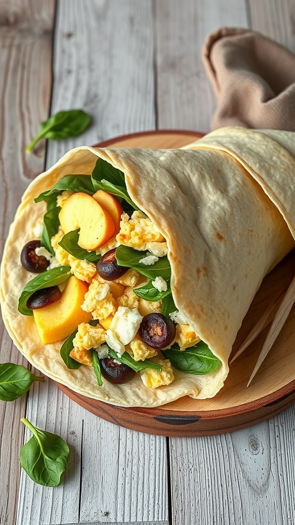 Egg and Spinach Breakfast Wrap with fresh ingredients
