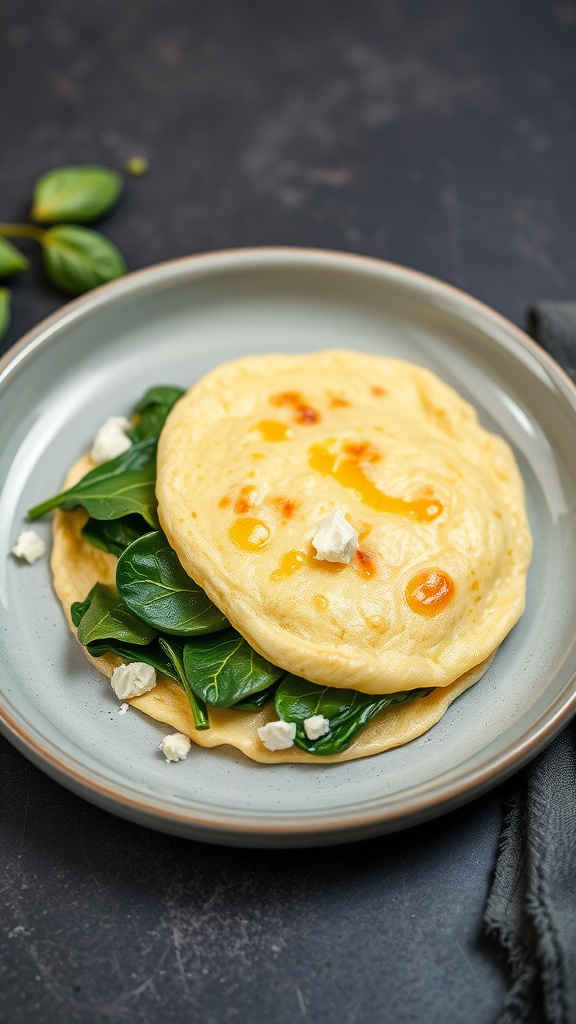 Egg white omelette filled with spinach and feta cheese
