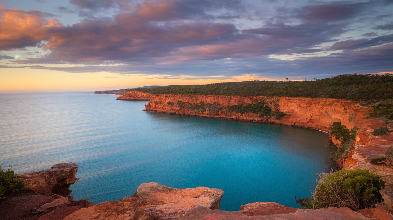 A beautiful coastal view in Australia showcasing cliffs and calm waters.