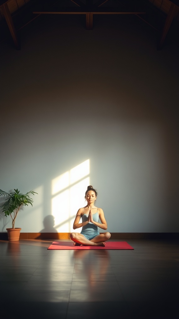 A person practicing breath awareness meditation in a calm, well-lit space.