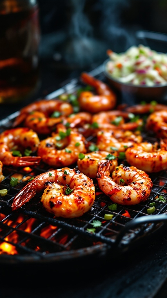 Grilled shrimp with smoky BBQ flavor on a grill