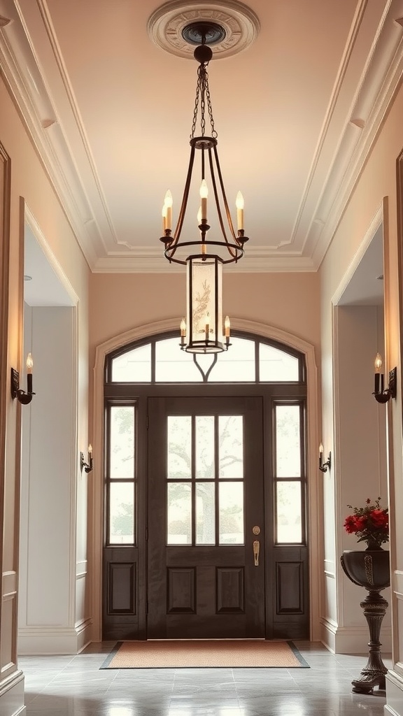 Elegant entryway with chandelier and wall sconces