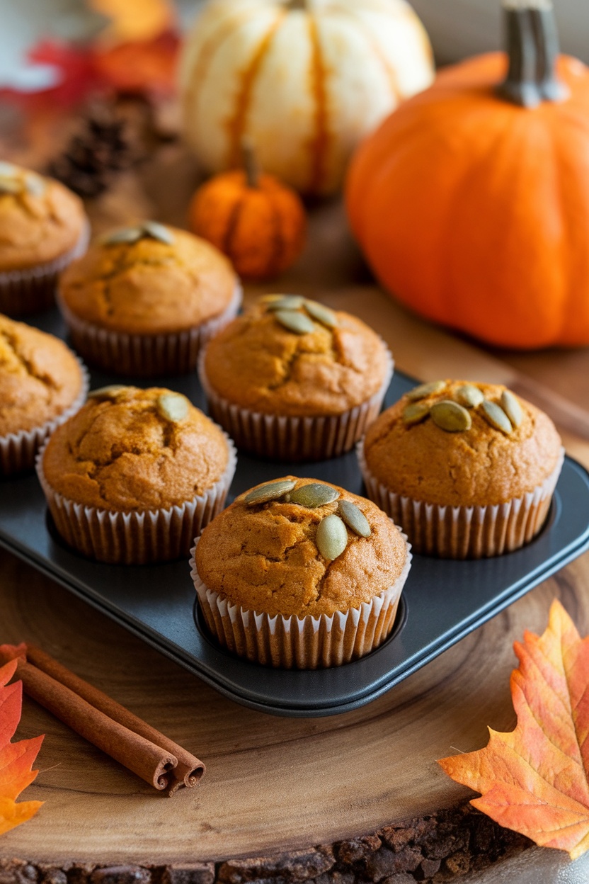Delicious pumpkin spice muffins topped with pumpkin seeds, ideal for a keto diet.