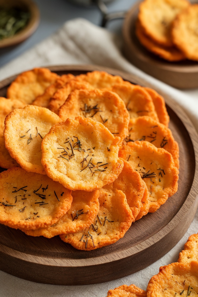 A plate of savory cheese crisps arranged neatly, showcasing their golden color and crispy texture.