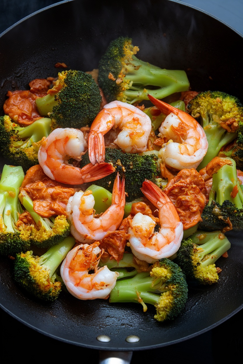 A flavorful dish of Spicy Garlic Shrimp and Broccoli stir-fry.