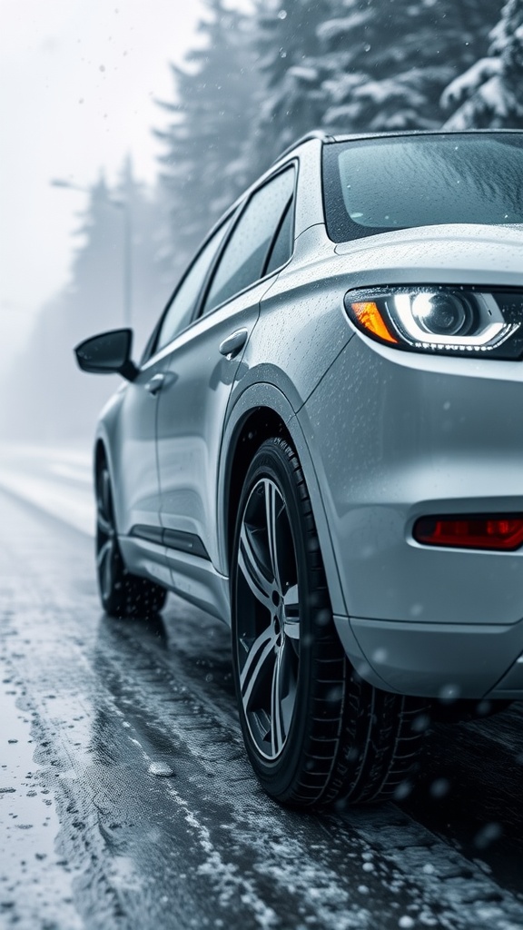 A 7-seater SUV navigating through a snowy road