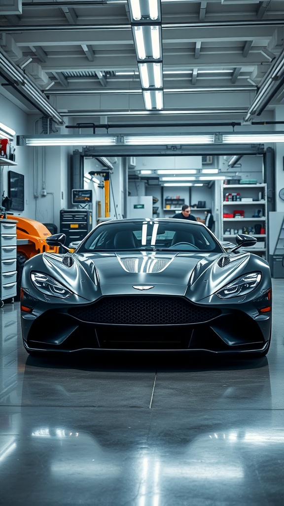 Aston Martin Valkyrie front view in a workshop