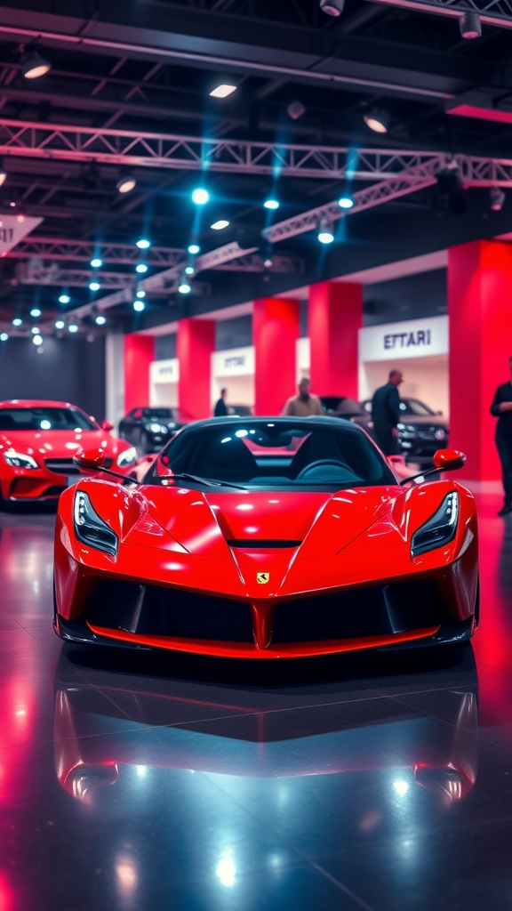 Ferrari LaFerrari showcased in a modern car showroom.