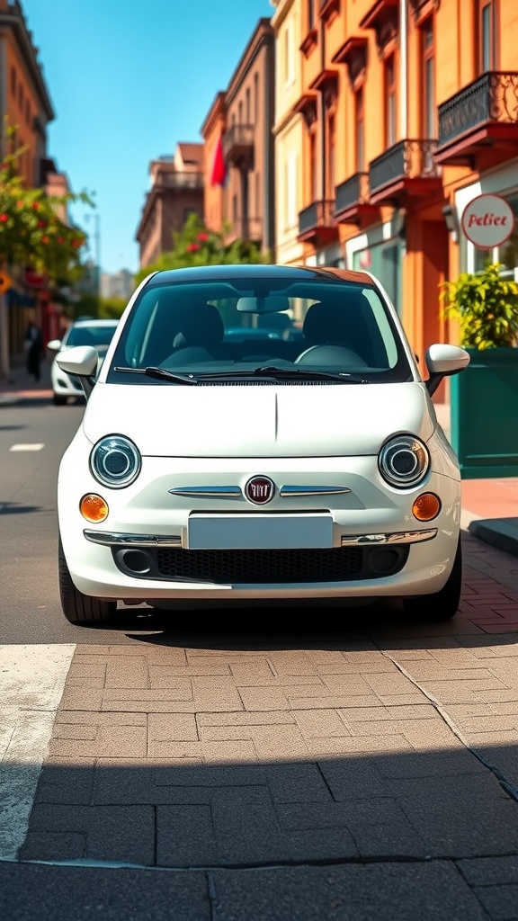 Fiat 500 Electric parked on a city street, showcasing its compact design and urban style.