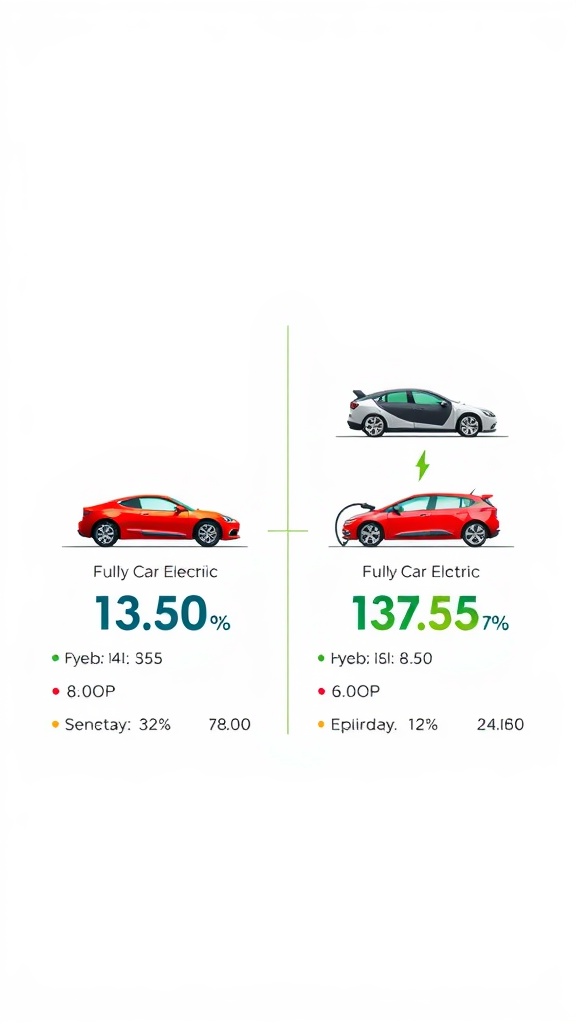 Comparison of fuel efficiency and costs between a hybrid car and a fully electric car.