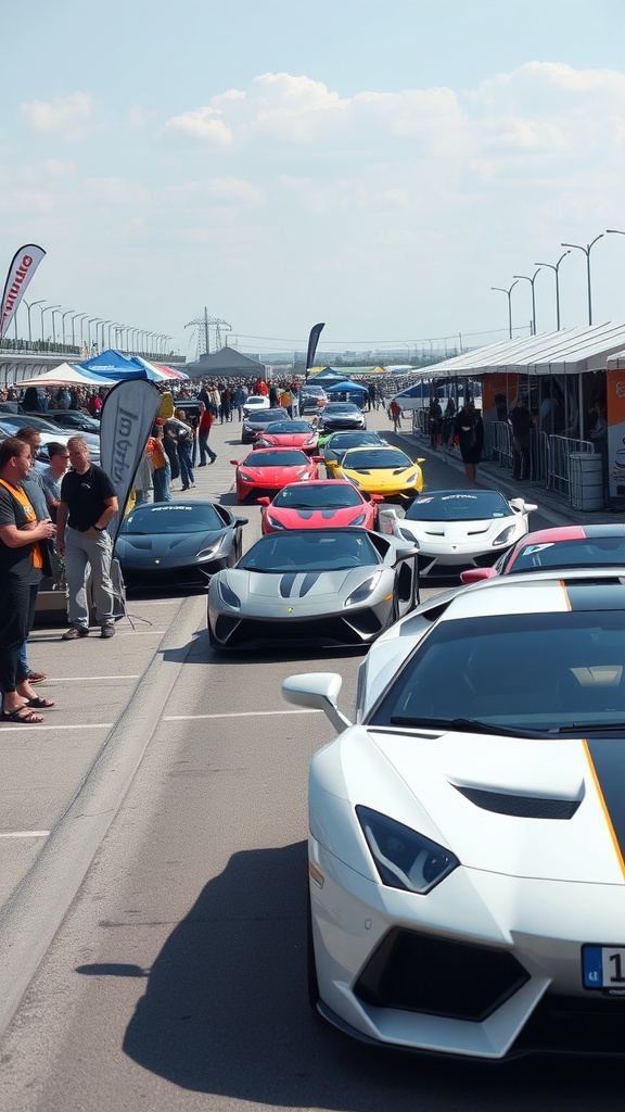 A lineup of exotic sports cars at a global car event
