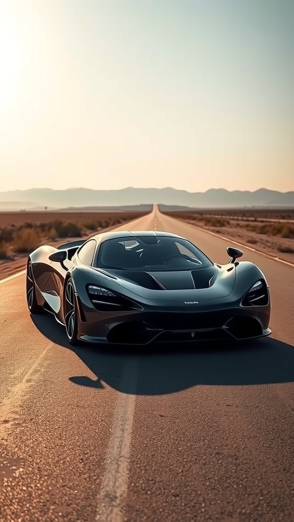 McLaren Speedtail parked on an open road with mountains in the background