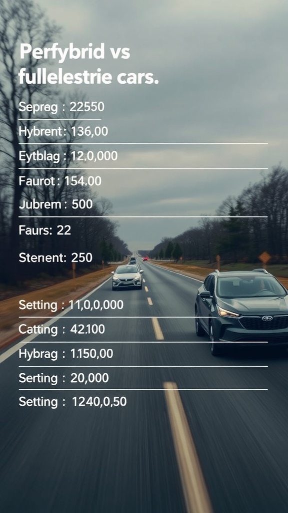 Chart comparing performance metrics of hybrid and fully electric cars.