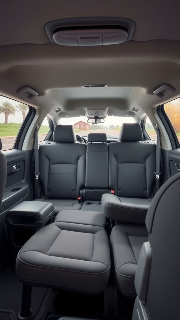 Interior of a spacious family-friendly car with adjustable seating and ample legroom