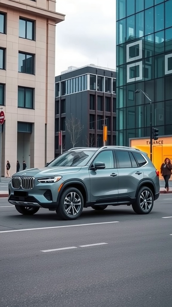 A stylish 7-seater SUV parked in an urban setting, showcasing modern design elements.