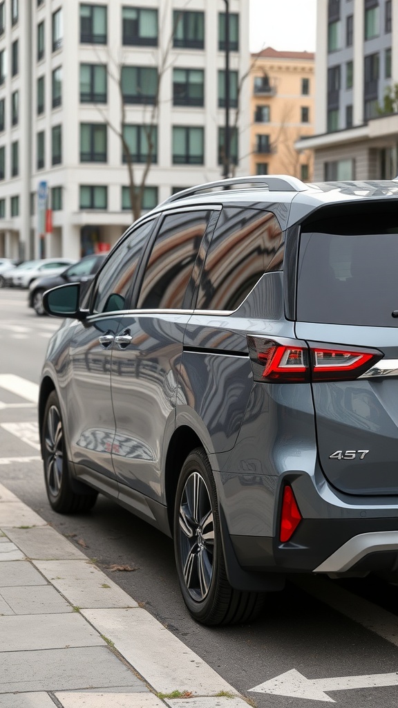A stylish MPV parked on a city street showcasing a sleek exterior design.
