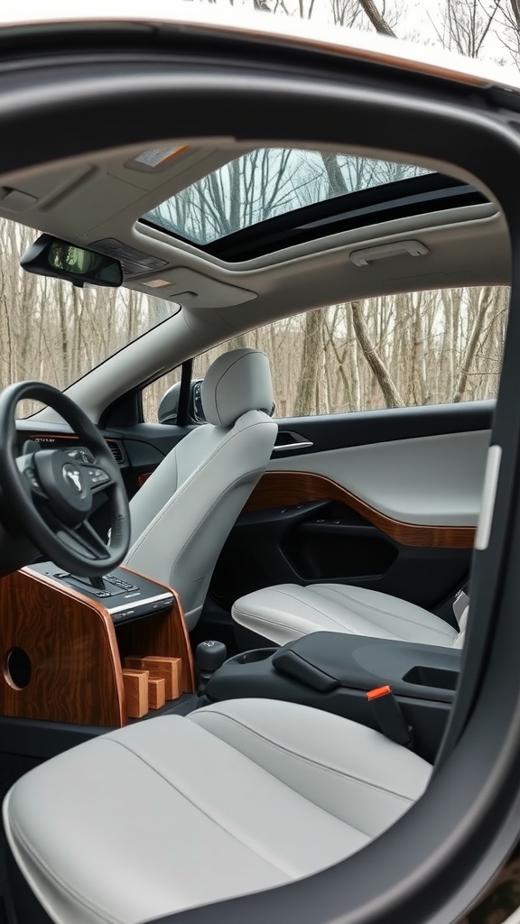 Interior view of a modern electric vehicle showcasing sustainable materials