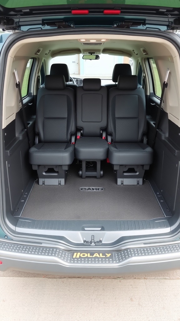 Interior view of a spacious MPV showing versatile seating arrangements with three seats visible.