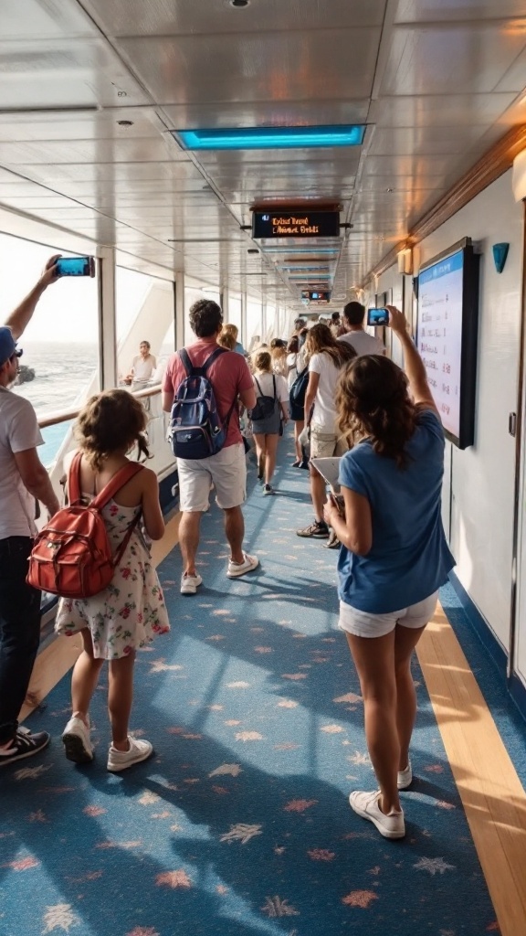 Families participating in a photo scavenger hunt on a cruise ship