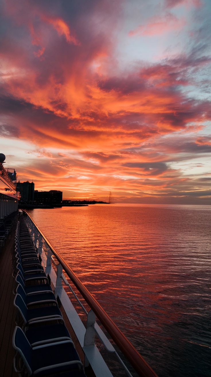 A beautiful sunset over the ocean viewed from a cruise ship.