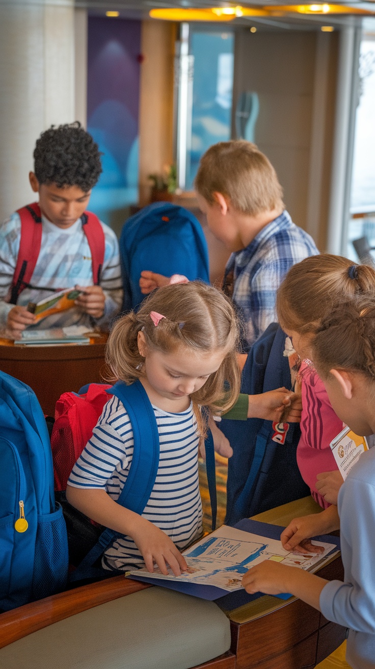 Children collaborating and exploring activities on a Caribbean cruise.