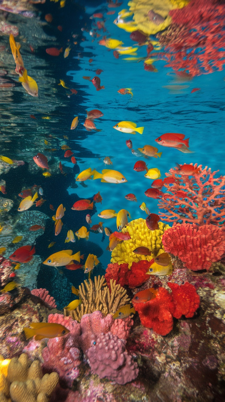 Underwater scene with colorful fish and coral in the Caribbean