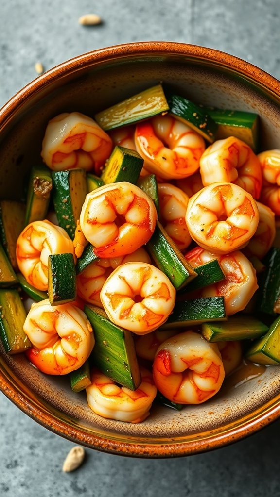 Bowl of shrimp and zucchini stir fry