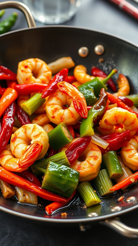 Colorful shrimp stir fry with vibrant vegetables