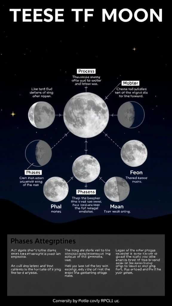 Illustration showing the different phases of the moon with descriptions