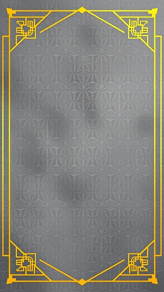 Art Deco wallpaper design with yellow borders on a gray background