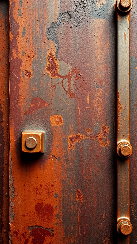 Close-up of rusty metal surface highlighting textures and colors