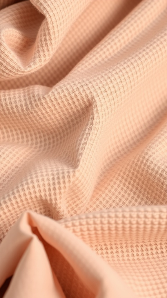 Close-up of soft textured peach fabric with a gentle pattern