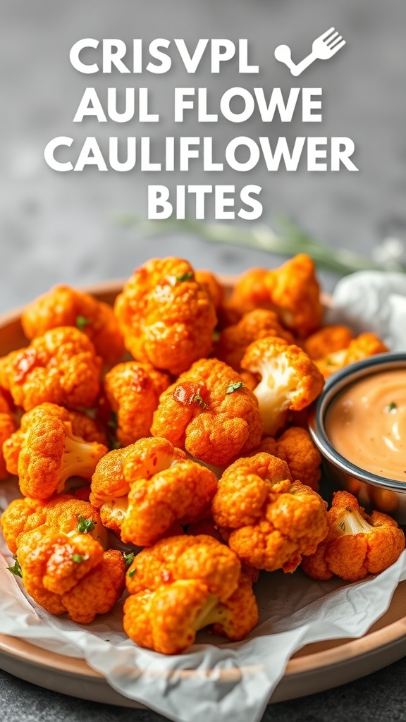 Buffalo Cauliflower Bites served with dipping sauce