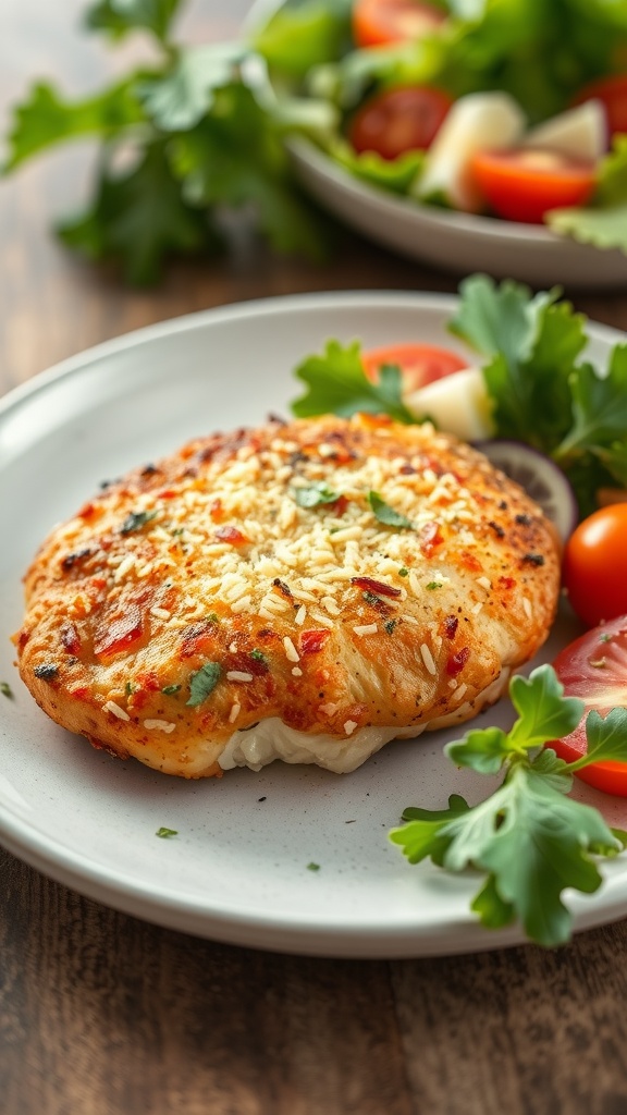 Crispy Parmesan-Crusted Chicken served with fresh vegetables