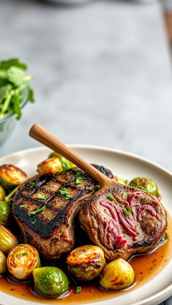 Garlic Herb Lamb Steaks served with Roasted Brussels Sprouts