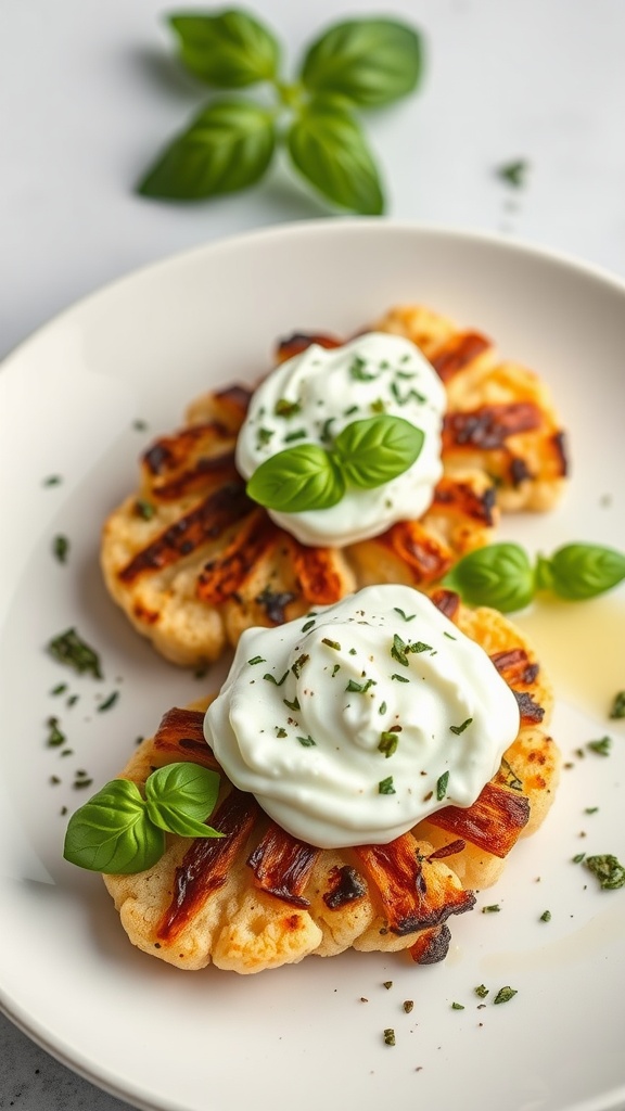 Herbed Ricotta Cauliflower Steaks topped with creamy ricotta and fresh herbs