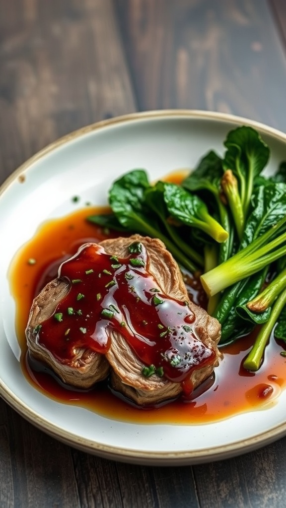 Lamb steaks with orange ginger glaze served with greens