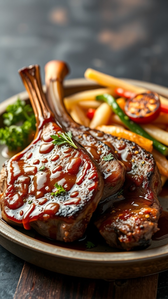 Lamb steaks with sesame ginger marinade served with vegetables