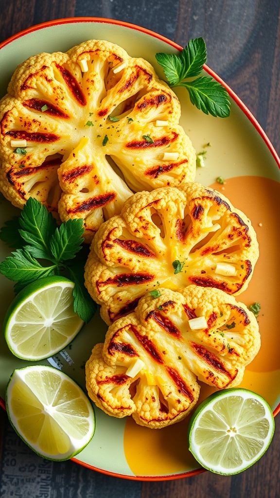 Zesty Cheesy Cauliflower Steaks with Lime on a plate