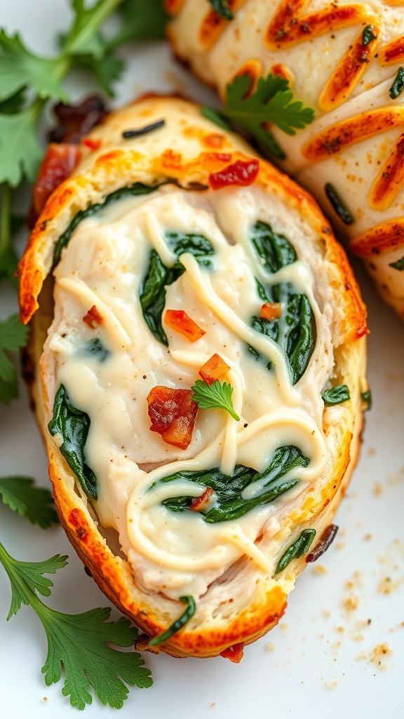 Bacon and spinach stuffed chicken breast with creamy filling