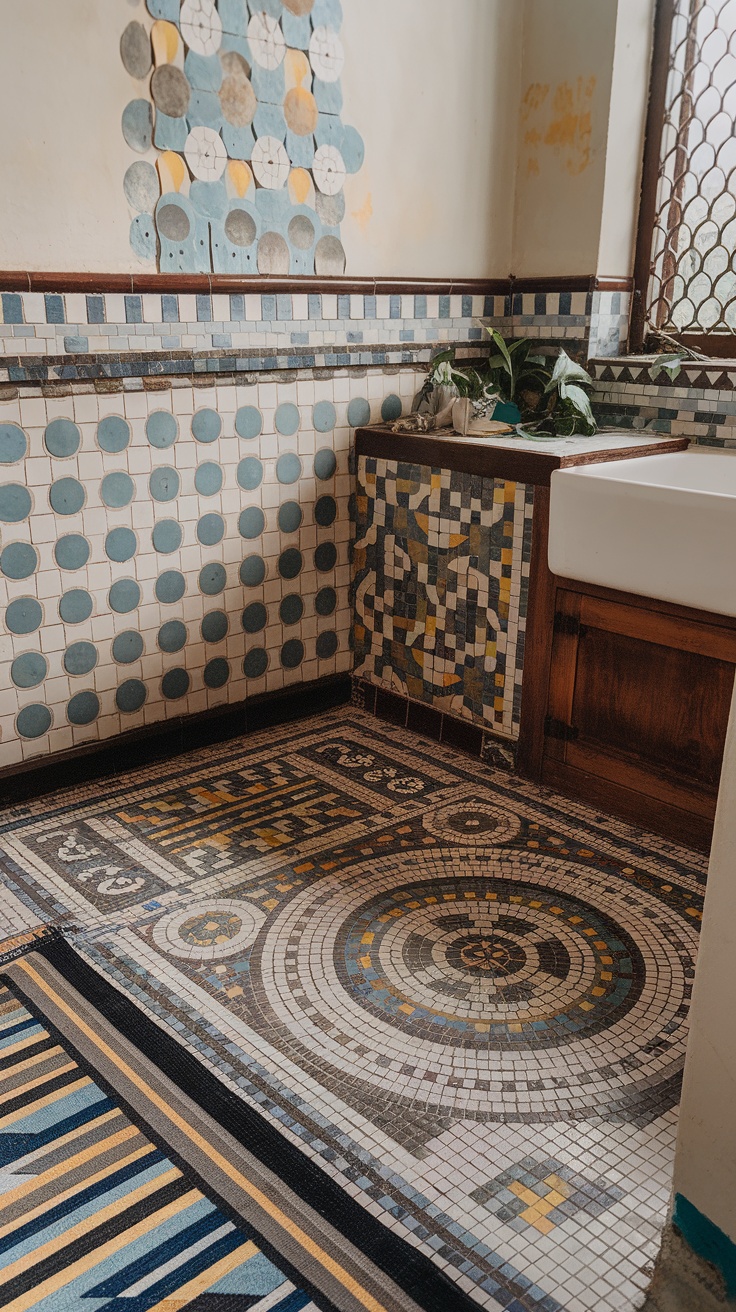 Artistic mosaic tile patterns in a kitchen setting