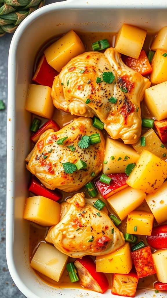 Pineapple Teriyaki Chicken Bake with chicken, pineapple, and colorful peppers.