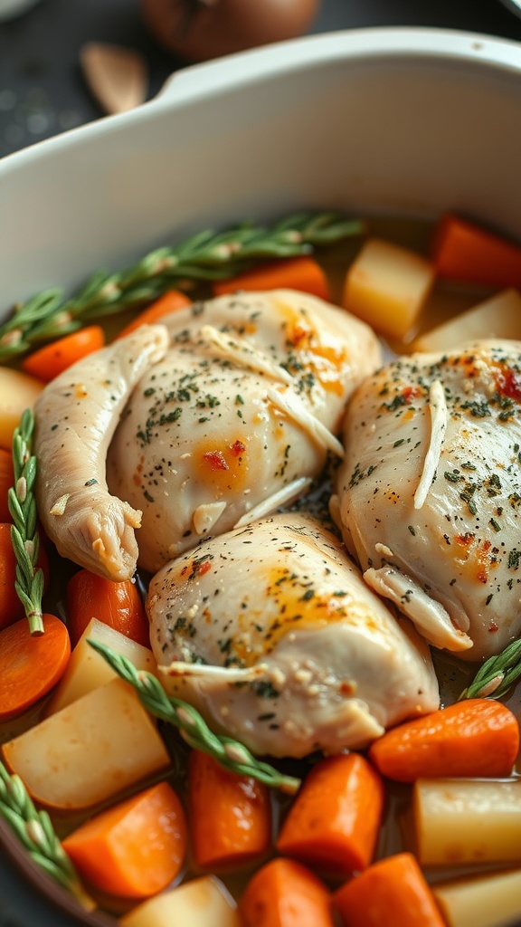 A delicious chicken bake with vegetables.