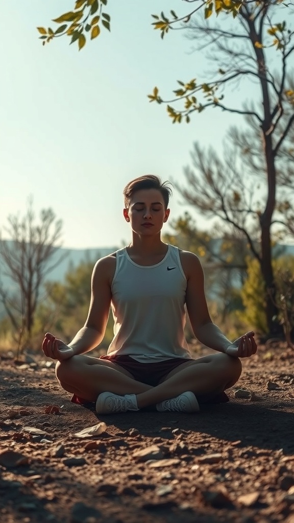 A person meditating in nature, symbolizing peace and mindfulness.