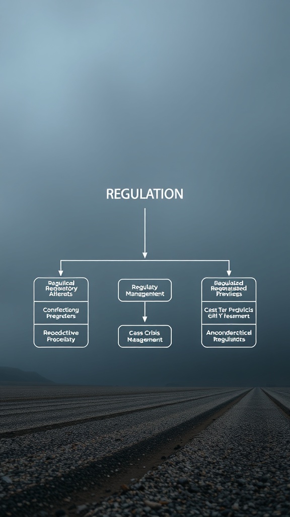 A diagram showing the structure of regulation with branches for regulatory alerts, management, and crisis management.
