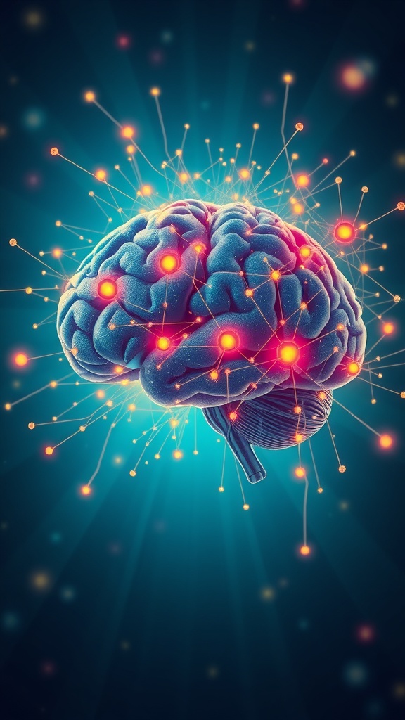 A glowing brain with vibrant connections representing neuroplasticity.
