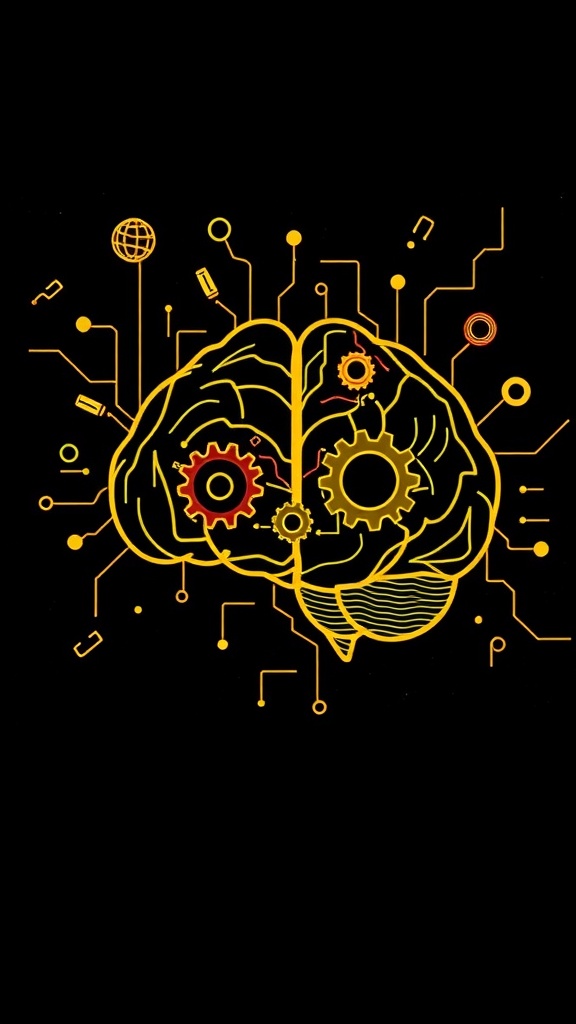 Illustration of a brain with gears and circuits, symbolizing goal-setting and mental processes.