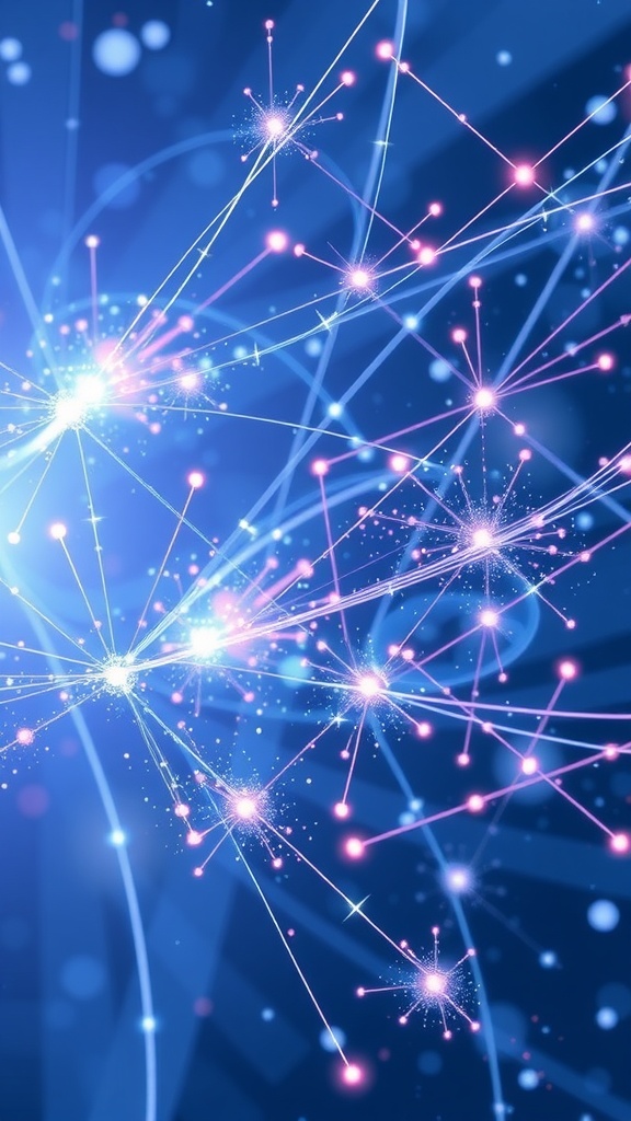 A vibrant abstract representation of particles and fields interacting, illustrating the principles of quantum physics.