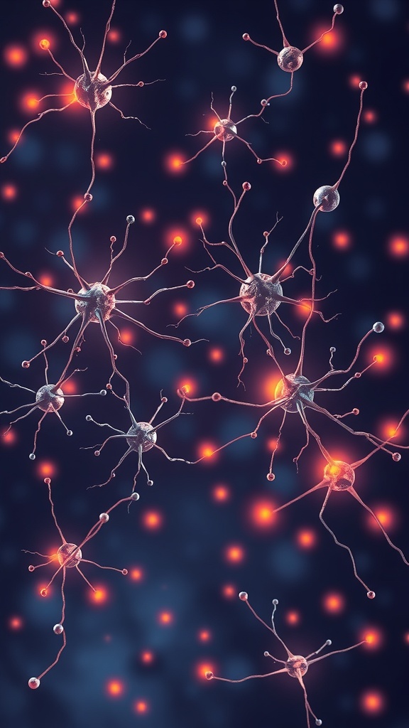 A vibrant network of neurons with glowing synapses, illustrating synaptic strengthening in the brain.