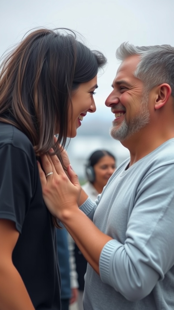 A joyful moment between two people sharing a deep emotional connection.